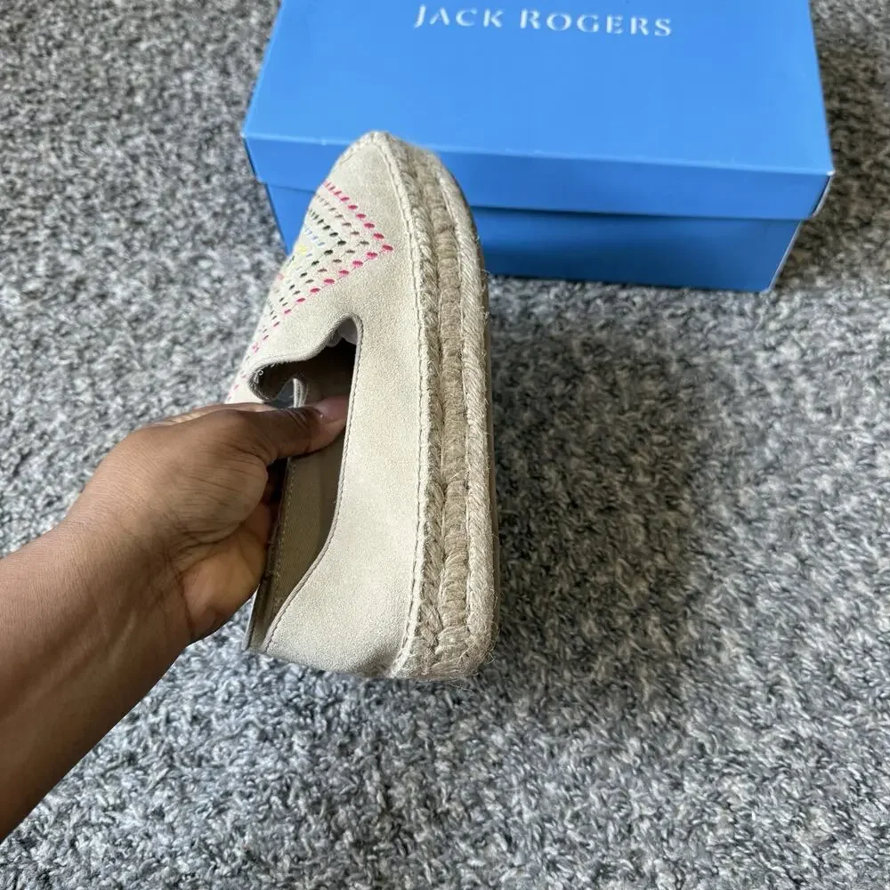 Jack Rogers Luna Suede Espadrilles Platform Shoe Slip On 6 M Sand Tan New